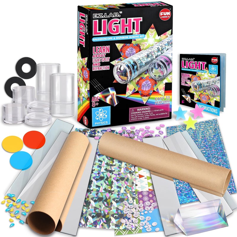 FUN KIDZ Twins Kaleidoscope Kit for Kids, FunKidz DIY Kaleidoscope Making Craft Kit with Prism Gift Optical Illusion Science Experiment Educational STEM Toy - Image 1